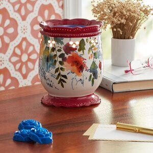 Pioneer Woman Willow Wax Warmer Ceramic 8hr Timed Setting Fall Floral Red White